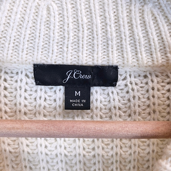 J. Crew Lambswool Blend Pom Pom Cable Knit Sweater Ivory Size Medium Capsule - Picture 12 of 13